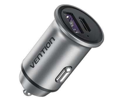 Ładowarka i akumulator Vention Ładowarka samochodowa USB-A USB-C 30W PD